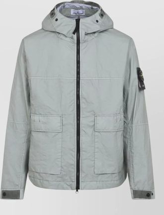 Stone Island hooded short parka patch pockets cuffs