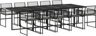 vidaXL Set de comedor jardín 11 pzas con cojines ratán sintético negro vidaXL