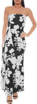 OLEG CASSINI Printed Strapless Crepe Gown in Black White at Nordstrom Rack, Size X-Large