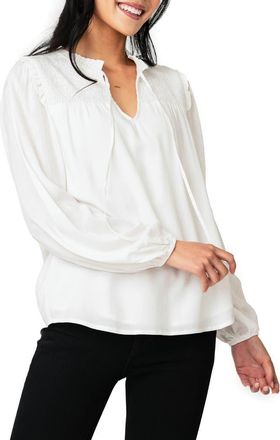 Gibsonlook Tie Neck Long Sleeve Smoked Yoke Blouse in Ivory at Nordstrom, Size Xx-Large