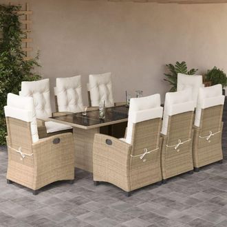 vidaXL Set Comedor De Jard&iacute;n 9 Pzas Con Cojines Rat&aacute;n Sint&eacute;tico Beige Vidaxl