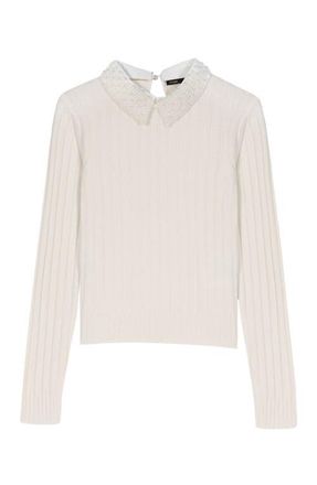 Maje Pearl-collar ribbed sweater in Ecru at Nordstrom, Size X-Small