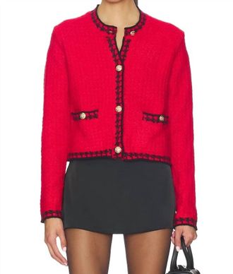 John & Jenn Benedict Cardigan Top In Preppy Crimson