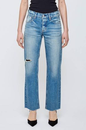 Moussy Frankford Low Rise Straight Pant In Blue
