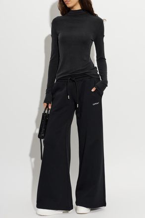 Off-white Ribbed Top With Decorative Cut-outs, Womens, Black