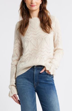 Treasure & Bond Pointelle Scallop Neck Sweater in Ivory Dove at Nordstrom, Size Xx-Small