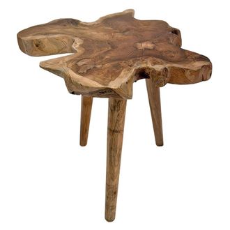 NATYAL Mesa auxiliar de madera de teca natural con forma irregular 50x45cm