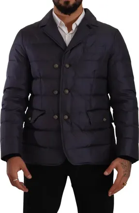 Dolce & Gabbana Blue Silk Goat Coat Blouson Winter Mens Jacket