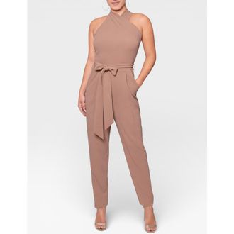 Rachel Roy Harland Crossover Halter Jumpsuit in Almond at Nordstrom, Size Xx-Large