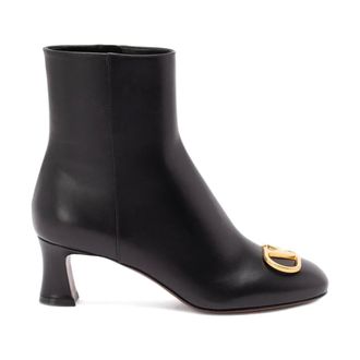 Valentino Garavani Heeled Boots, female, Black, Size: 9 1/2 US 60mm Logo-plaque Leather Boots