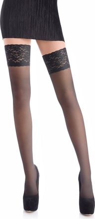 Romartex Sheer 20 DEN Elastane Hold Ups Stockings with Lace, 17 Colours, Sizes S-XXL (XLarge, Black)