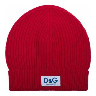 Dolce & Gabbana Gebreide muts met patch - Heren - Accessoires - Rood - Maat: ONE Size Wol