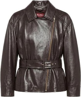 Max Mara Giusto Biker Jacket - Dames - Leren en Su&egrave;de Jassen - Bruin - XS - Leer - Jassen