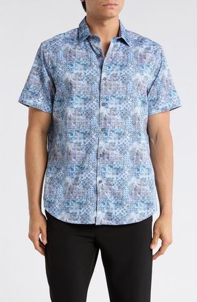 Robert Graham Short Sleeve Button Up Shirt in Blue Multi at Nordstrom Rack, Size Xx-Large