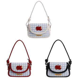 Generic PU Leather Plaid Shoulder Bag Fashion Square Bag Flap Bag for Women(White)