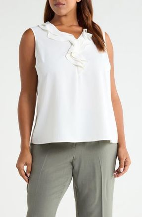 Kasper Ruffle Detail Sleeveless Top in Vanilla Ice at Nordstrom, Size 1X
