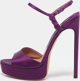 Ferragamo Purple Satin Platform Ankle Strap Sandals