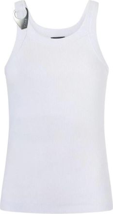 Pinko Ribbed Tanktop met Gesp - Dames - Tops zonder mouwen - Wit - L - Katoen - Tops