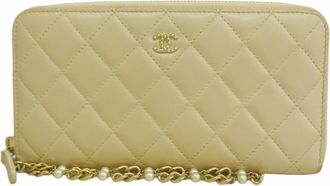 Chanel Beige Leather Long Wallet (Bi-Fold) (Pre-Owned)