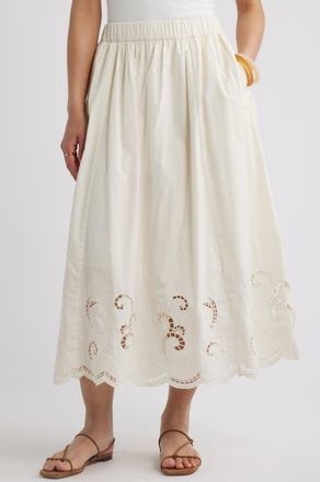 Nordstrom Schiffli Embroidered Midi Skirt in Ivory Tofu at Nordstrom, Size Xx-Large
