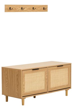 MID.YOU Mid.you Schuhkipper, Naturfarben, Holz, Holzwerkstoff, Kiefer, Rattan, massiv, 100x46.5x39 cm, Kleinm&ouml;bel