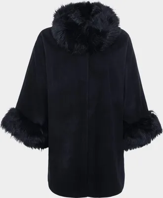 Gorski Cashmere & Wool Blend Cape with Select Lamb Shearling Trim