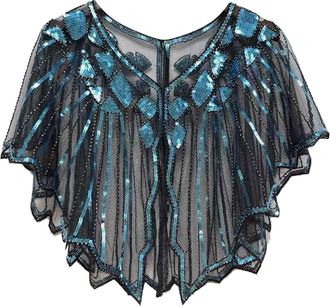 Generic Women 1920s Shawl Sequin Evening Cape Retro Wraps Scarf for Wedding Party Bride Dress, Art Deco Vintage Shawl Bolero Wraps, Mesh Loose Cloak Shawl Dre