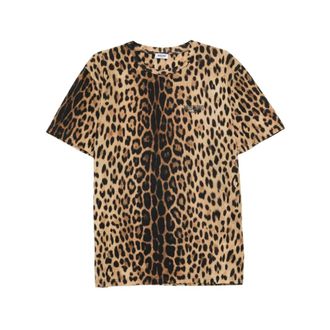 Moschino T-Shirts, male, Brown, Size: 2XL Leopard-print Logo T-shirt