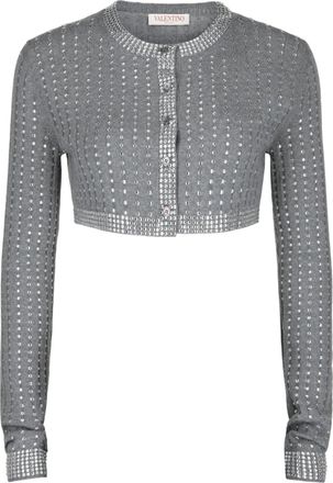 Valentino Cropped Crystal-Embellished Ribbed Wool Cardigan