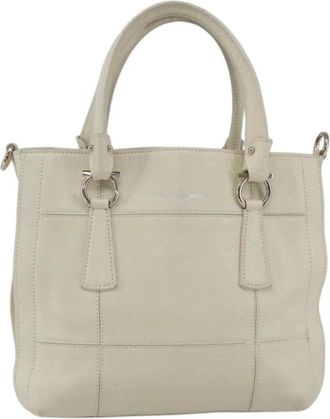 Ferragamo Pre-owned Handbags, female, White, Size: ONE SIZE Pre-owned Vintage Leather Tote Bag