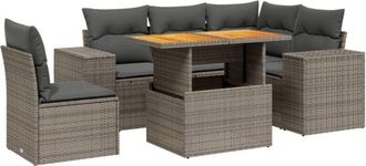 vidaXL Vidaxl - Set De Muebles De Jard&iacute;n 6 Pzas Y Cojines Rat&aacute;n Sint&eacute;tico Gris