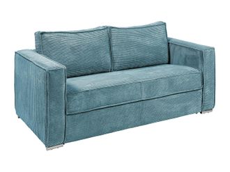 Vente-Unique Sof&aacute; cama de 3 plazas con apertura italiana de pana azul turquesa - Cama de 140 cm - Colch&oacute;n viscoel&aacute;stico de 22 cm LORETO