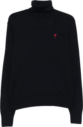 Ami Maglione a collo alto con ricamo a cuore - Blu