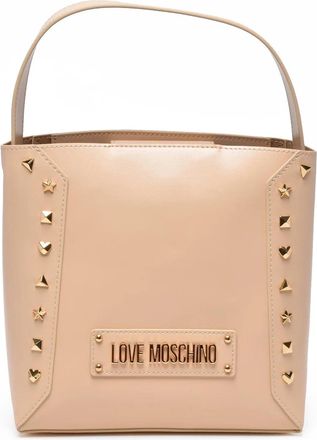 Love Moschino Beige Studded Polyurethane Bucket Shoulder Bag