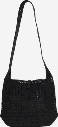 Saint Laurent Mens Crocheted Raffia Tote Bag Black Shoulder