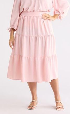 Renee C Tiered Pull-On Midi Skirt in Pink at Nordstrom Rack, Size 1X