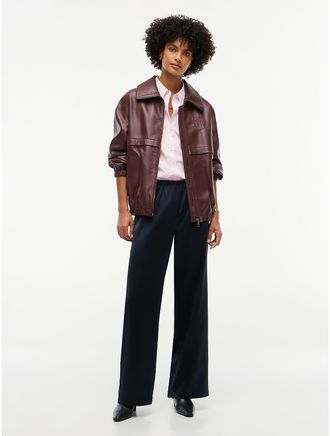Tommy Hilfiger Womens Stretch Satin Pull-On Wide-Leg Pant - Navy Blue - XXL