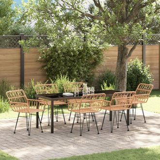 Berkfield Home 7 Piece Garden Dining Set Brown Poly Rattan