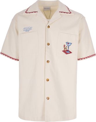Dr&ocirc;le de Monsieur Short-Sleeved Casual Shirt with Intricate Embroidery