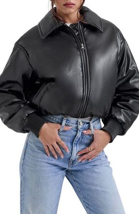 House of CB Sante Faux Leather Bomber Jacket in Black at Nordstrom, Size X-Large