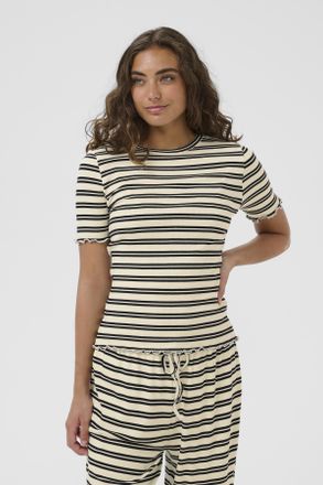 Saint Tropez Kurzarmshirt SAINT TROPEZ OlaliaSZ SS T-Shirt, Damen, Gr. XXL, ice schwarz stripe, Strick, Obermaterial: 95% Viskose, 5% Elasthan, gestreift, h&uuml;ftlang