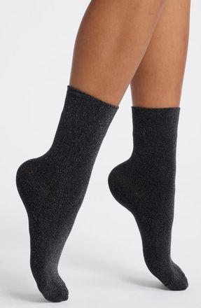 Nordstrom Allover Sparkle Metallic Quarter Socks in Black at Nordstrom, Size 9