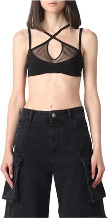 The Attico Mesh Crop Top - Dames - Tops zonder mouwen - Zwart - XS - Rayon - Tops