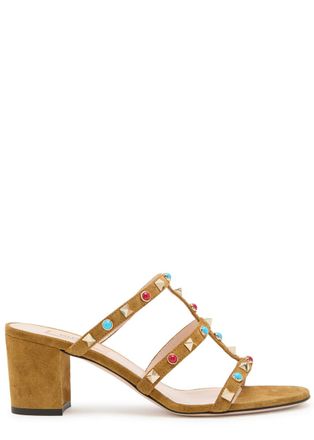 Valentino Garavani Rockstud 60 Suede Mules - Beige - 37 (IT37 / UK4)