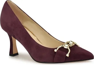 Nine West Jella Pump Burgundy Suede Slip On Pointed Toe Spool Heel HTAT720