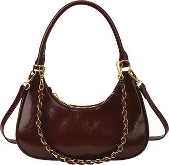 Generic Cymwer PU Leather Crescent Shoulder Handbag Casual with Metal Chain for Women (Red)