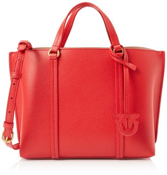 Pinko Womens Carrie Shopper Classic Bottled Leather Bag, r30q_red-Antique Gold, 25