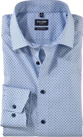 Olymp Luxor Mens Long-Sleeved Shirt, Rotational Print on Stripes, Luxor Modern Fit, 19 Global Kent, Bleu 11., 17