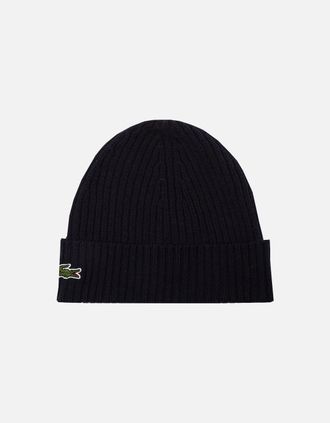 Lacoste Mens Lacoste Mens Navy Ribbed Wool Hat - Size: ONE size