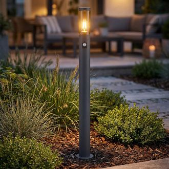 Globo Lighting Led Segnapasso Rilevatore Di Movimento Paletto Luminoso Da Esterno Lampade Da Giardino Antracite Ip44, Piantana Patio Balcone, Acciaio Inox Color Fumo